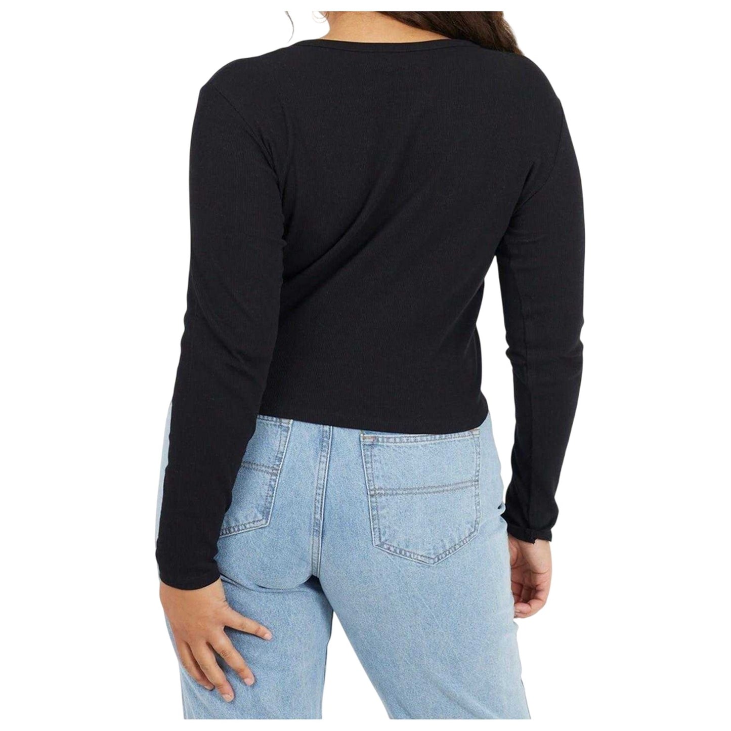 Black - Back - Brave Soul Womens-Ladies Notch Neck Long-Sleeved T-Shirt