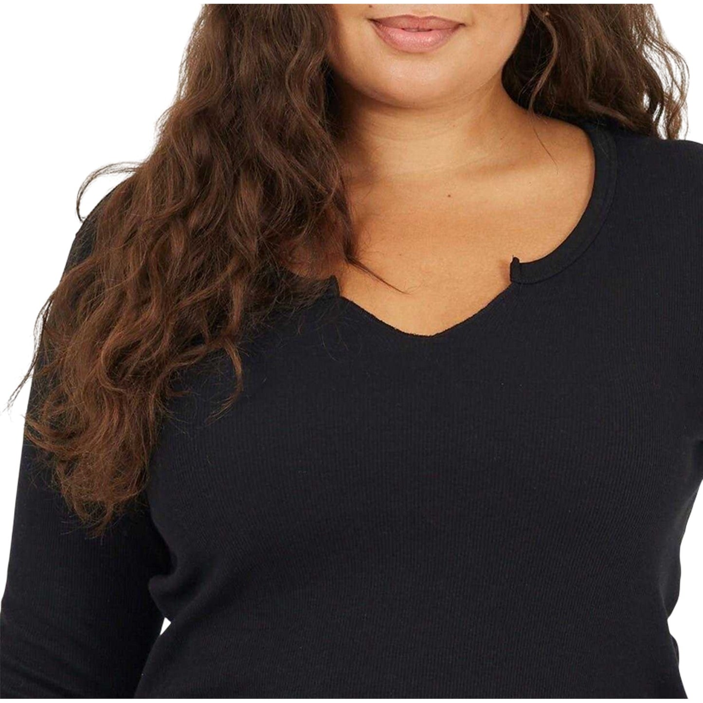 Black - Side - Brave Soul Womens-Ladies Notch Neck Long-Sleeved T-Shirt