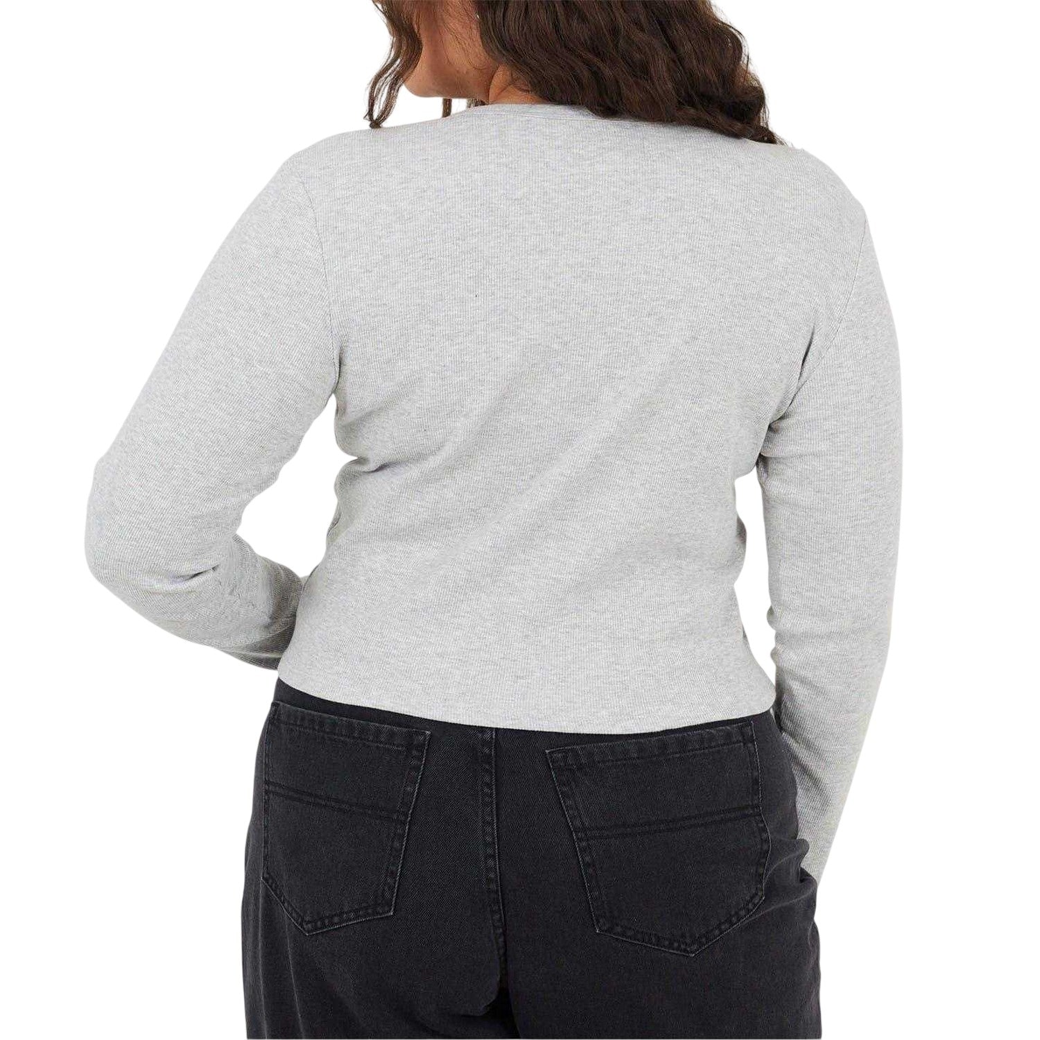 Grey Marl Marl - Back - Brave Soul Womens-Ladies Notch Neck Long-Sleeved T-Shirt