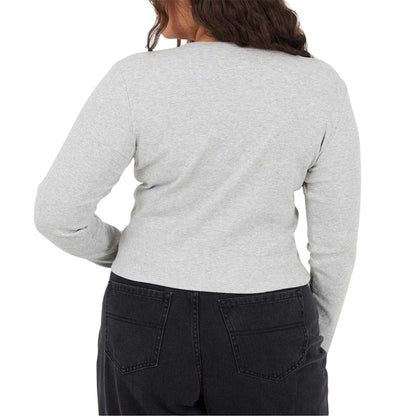 Grey Marl Marl - Back - Brave Soul Womens-Ladies Notch Neck Long-Sleeved T-Shirt