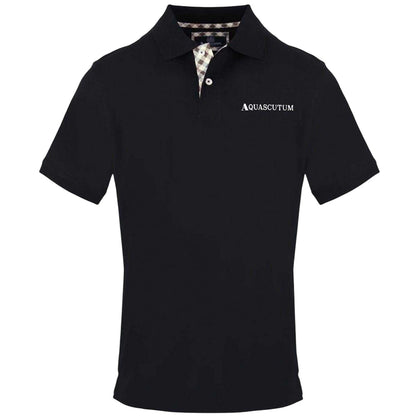 Black - Front - Aquascutum Mens Embroidered Logo Polo Shirt
