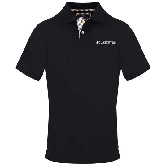 Black - Front - Aquascutum Mens Embroidered Logo Polo Shirt