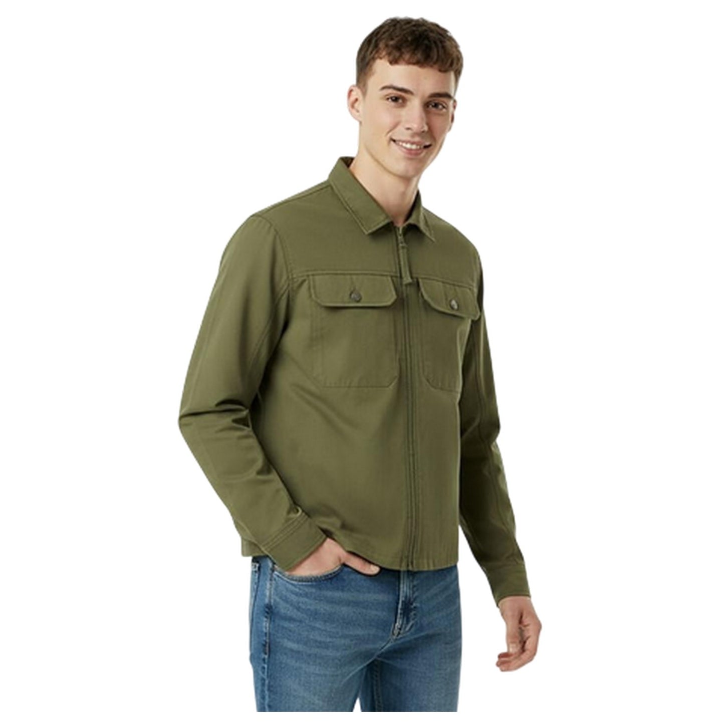 Olive - Side - Jack Wills Mens Shire Utility Full Zip Overshirt