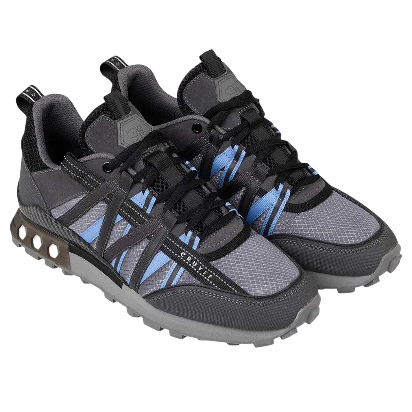 Grey Blue - Side - Cruyff Mens Fearia Suede Hex-Tech Trainers