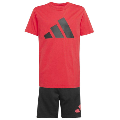 Red - Front - Adidas Childrens-Kids Essentials Logo T-Shirt & Shorts Set