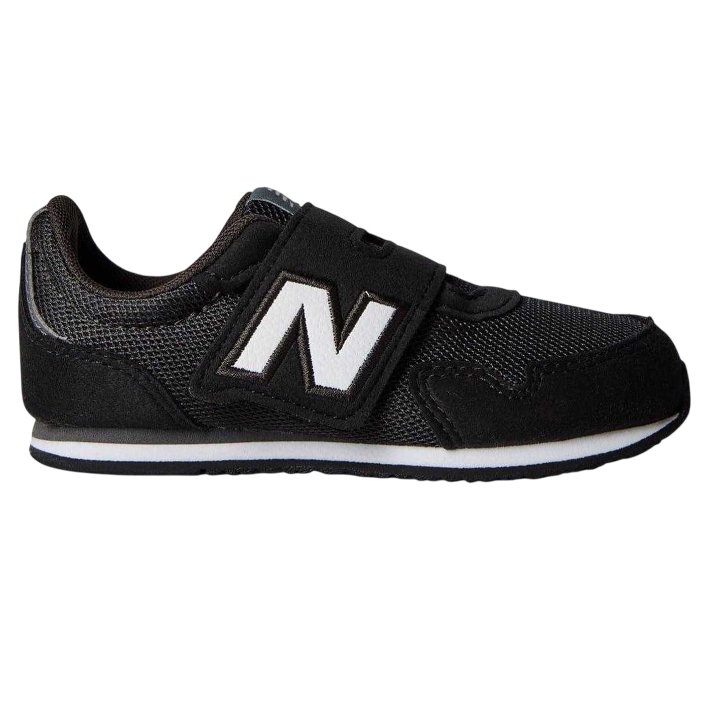 Black-White - Front - New Balance Childrens-Kids Logo Leather Hook and Loop Flat Shoes