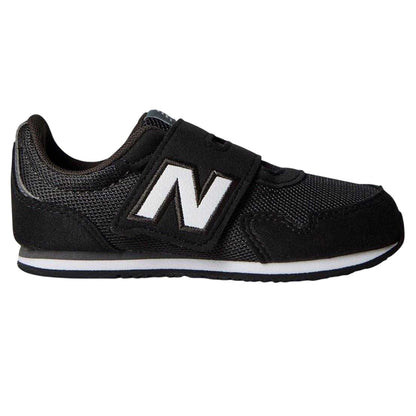 Black-White - Front - New Balance Childrens-Kids Logo Leather Hook and Loop Flat Shoes