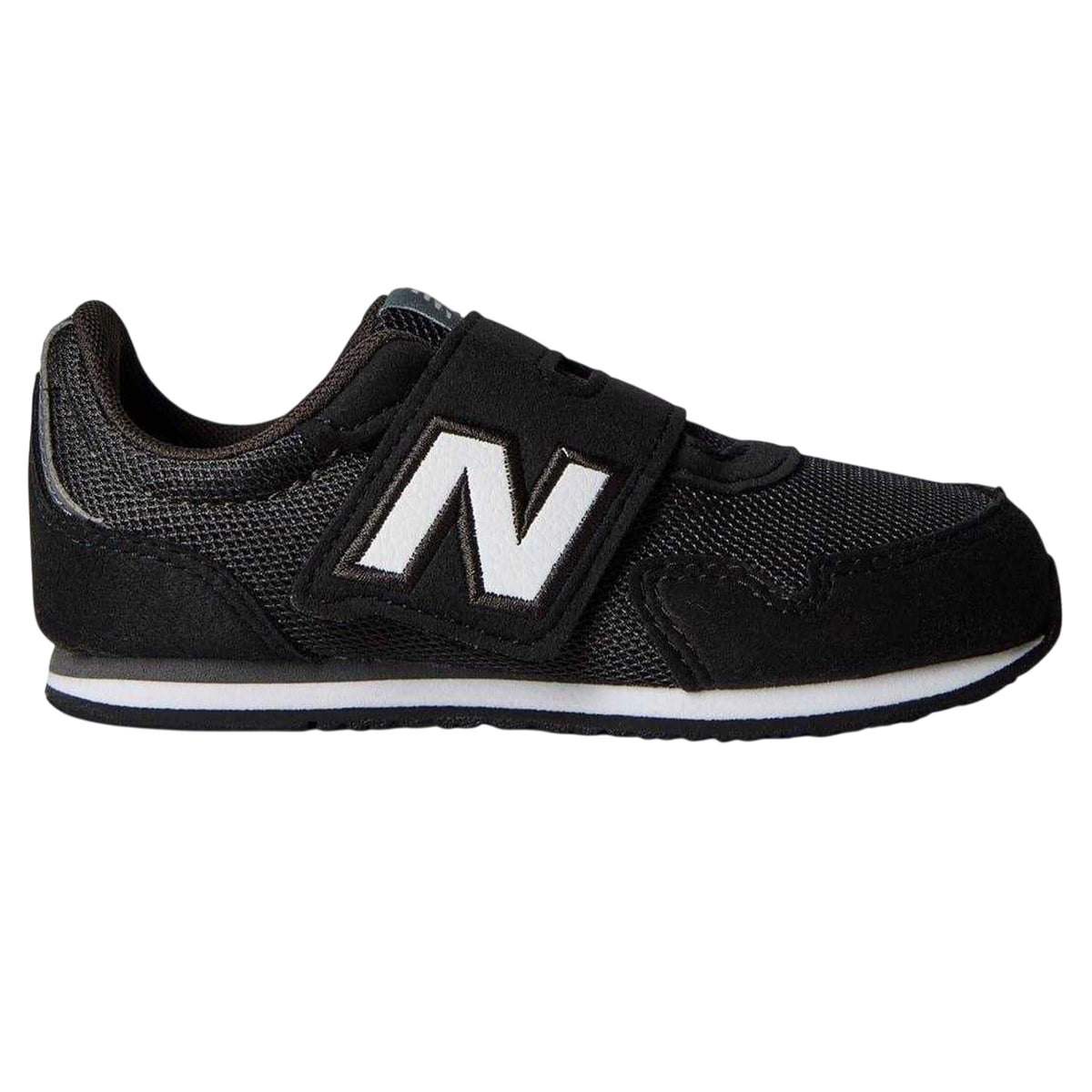 Black-White - Front - New Balance Childrens-Kids Logo Leather Hook and Loop Flat Shoes