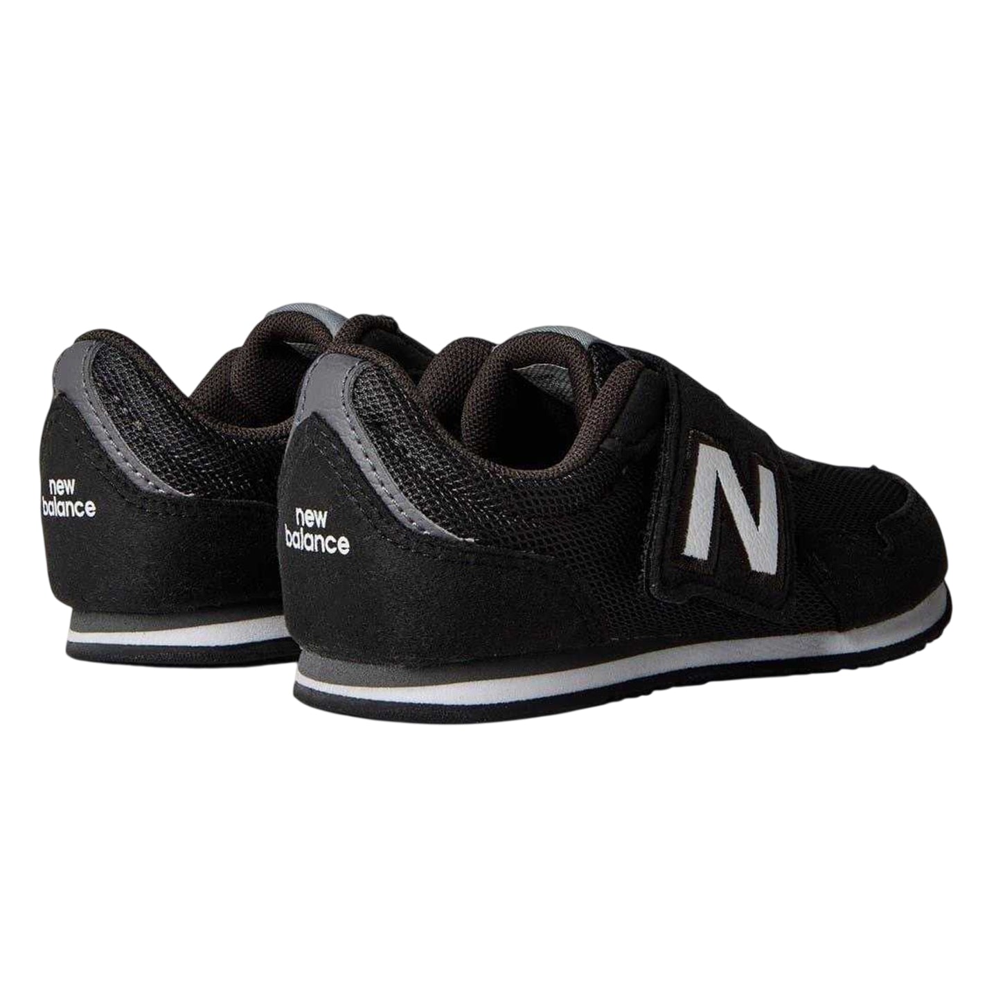 Black-White - Back - New Balance Childrens-Kids Logo Leather Hook and Loop Flat Shoes