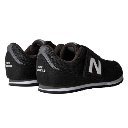 Black-White - Back - New Balance Childrens-Kids Logo Leather Hook and Loop Flat Shoes