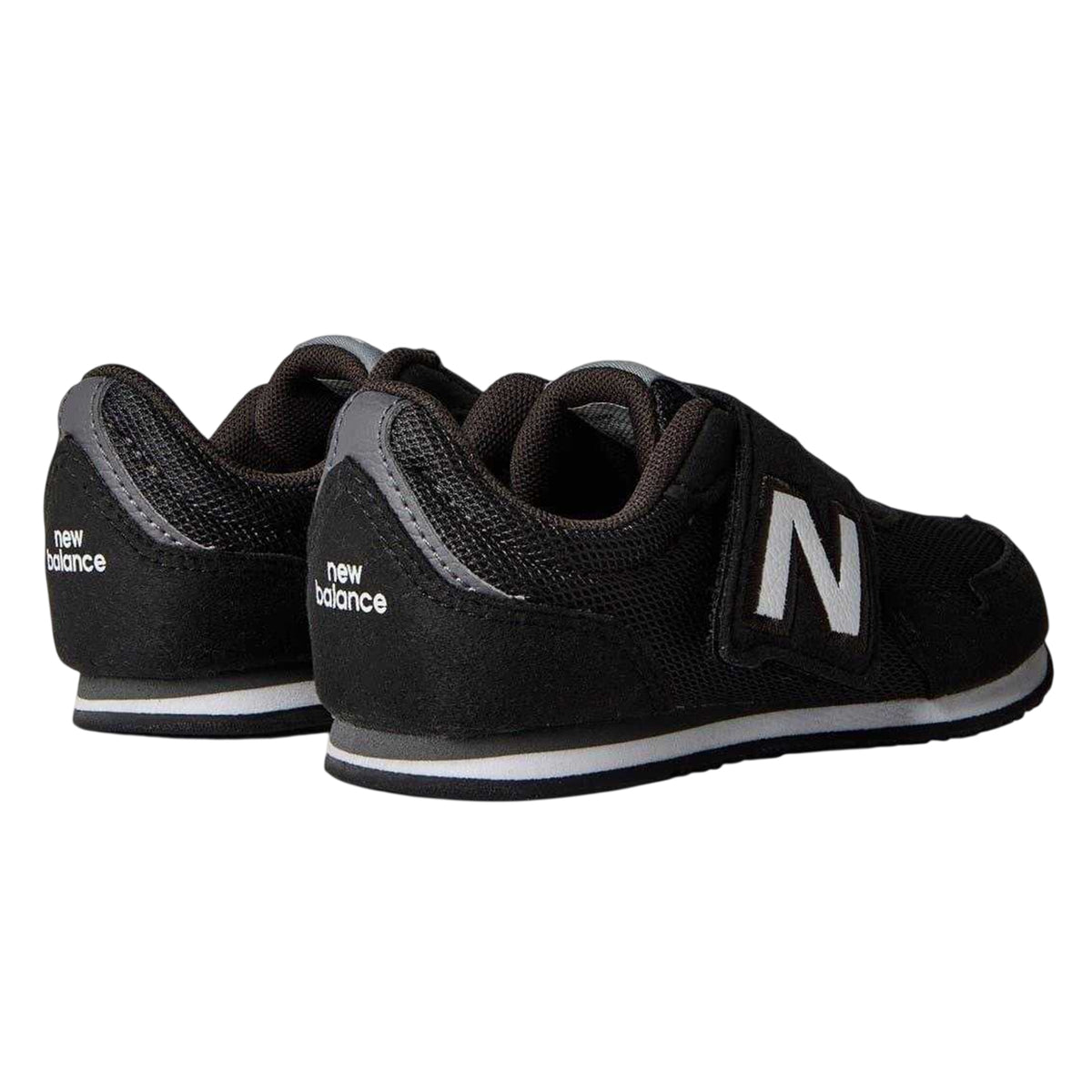 Black-White - Back - New Balance Childrens-Kids Logo Leather Hook and Loop Flat Shoes