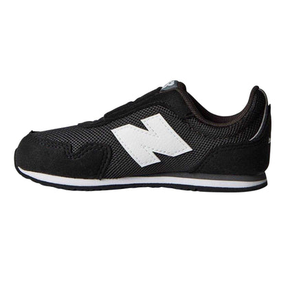 Black-White - Side - New Balance Childrens-Kids Logo Leather Hook and Loop Flat Shoes
