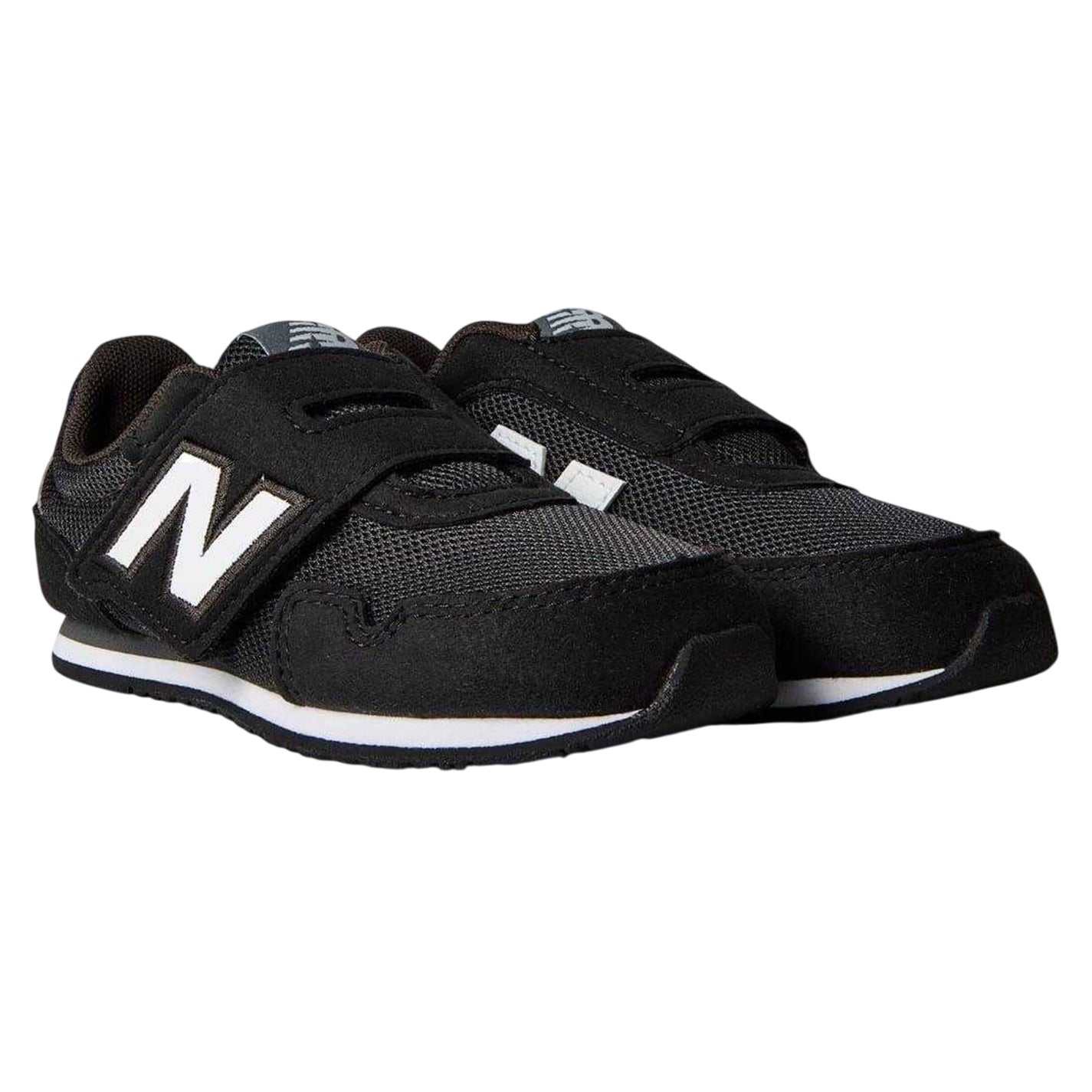 Black-White - Lifestyle - New Balance Childrens-Kids Logo Leather Hook and Loop Flat Shoes