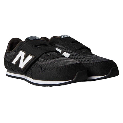 Black-White - Lifestyle - New Balance Childrens-Kids Logo Leather Hook and Loop Flat Shoes