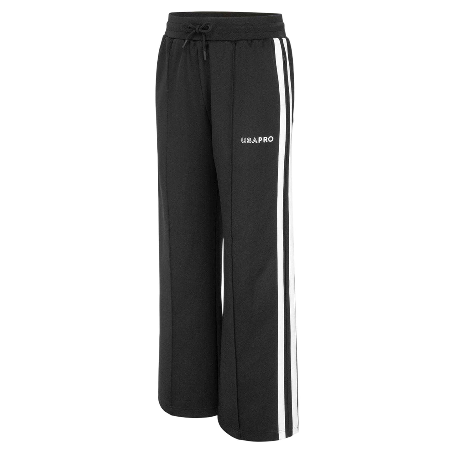 Black - Side - USA Pro Womens-Ladies Side Stripe Tracksuit Bottoms