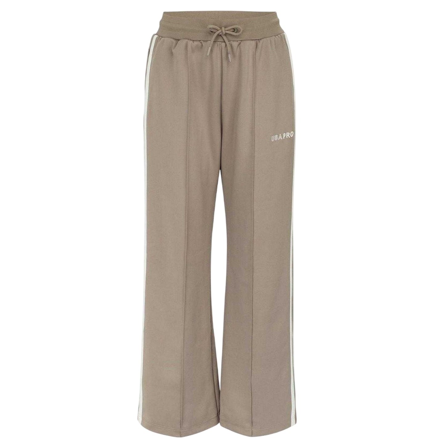 Light Brown - Front - USA Pro Womens-Ladies Side Stripe Tracksuit Bottoms
