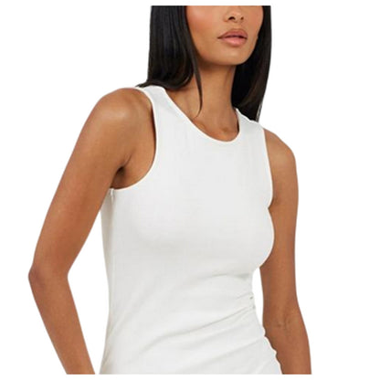 White - Side - Brave Soul Womens-Ladies Crew Neck Bodycon Sleeveless Mini Dress
