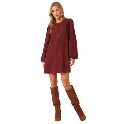 Burgundy - Lifestyle - Nobody´s Child Womens-Ladies Bridget Peter Pan Collar Mini Dress