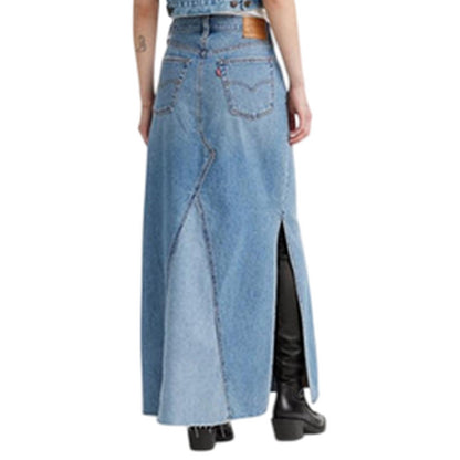 Blue - Back - Levis Womens-Ladies Iconic Split Denim Regular Maxi Skirt
