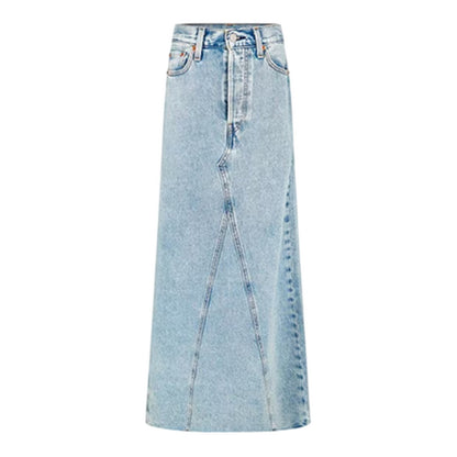 Stone Blue - Front - Levis Womens-Ladies Iconic Split Denim Regular Maxi Skirt