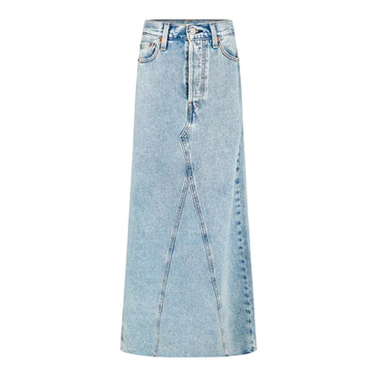 Stone Blue - Front - Levis Womens-Ladies Iconic Split Denim Regular Maxi Skirt