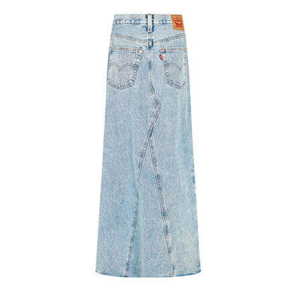 Stone Blue - Back - Levis Womens-Ladies Iconic Split Denim Regular Maxi Skirt