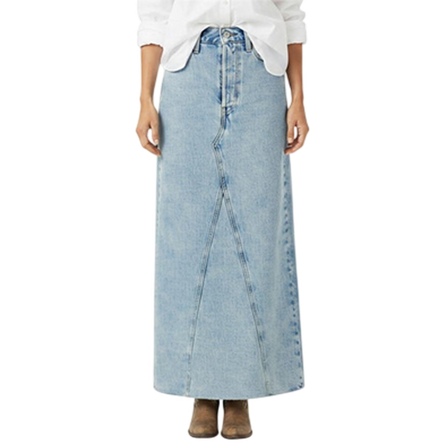 Stone Blue - Side - Levis Womens-Ladies Iconic Split Denim Regular Maxi Skirt