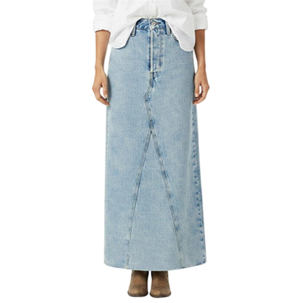 Stone Blue - Side - Levis Womens-Ladies Iconic Split Denim Regular Maxi Skirt