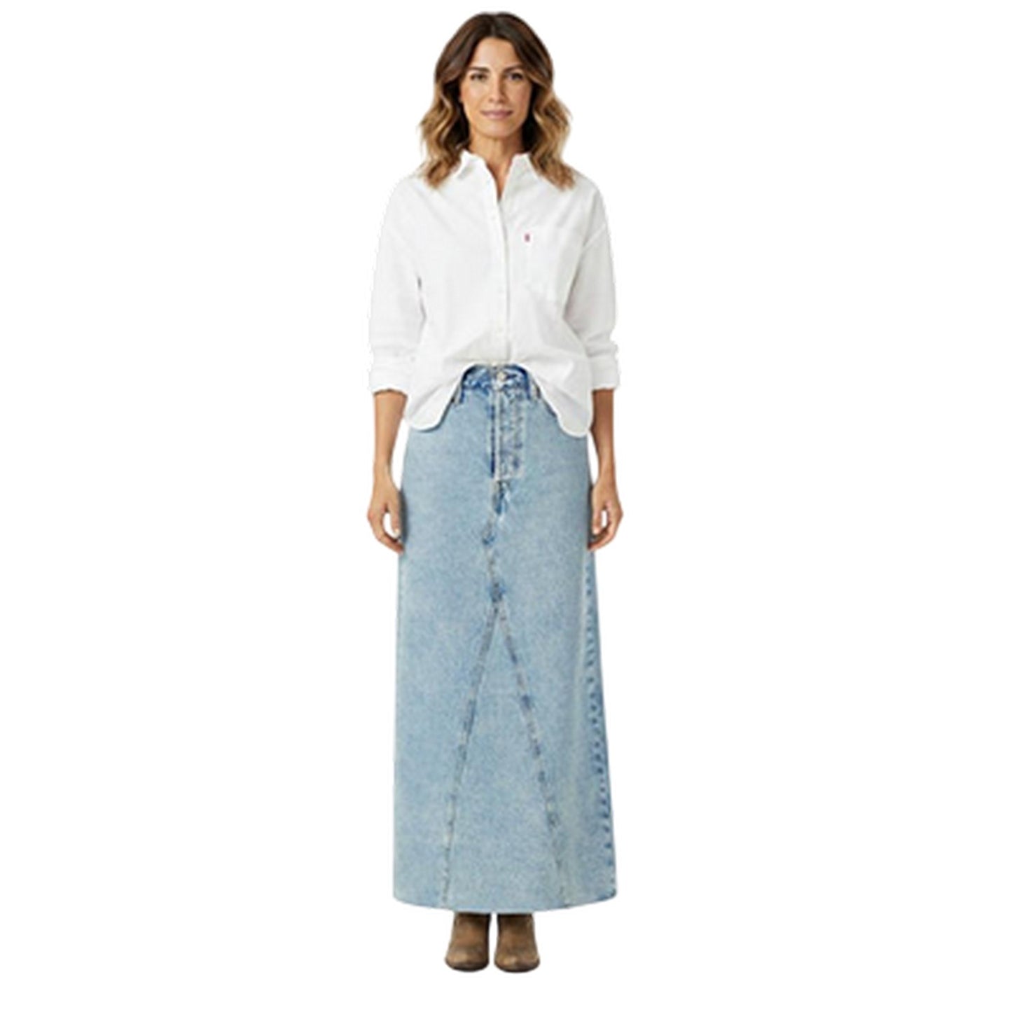 Stone Blue - Pack Shot - Levis Womens-Ladies Iconic Split Denim Regular Maxi Skirt
