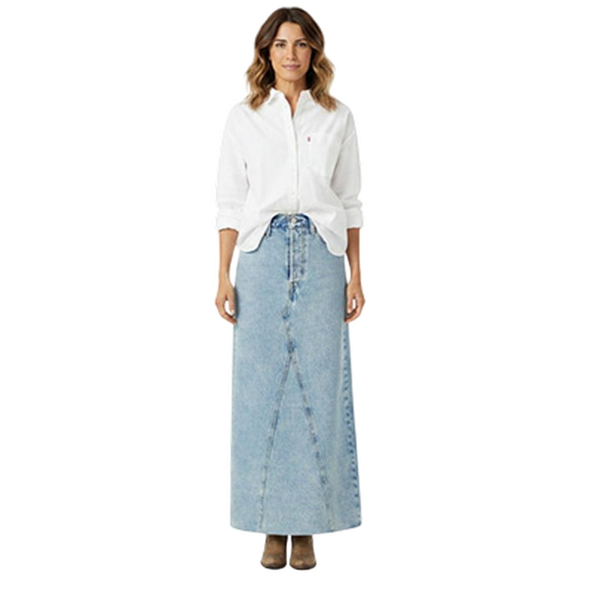 Stone Blue - Pack Shot - Levis Womens-Ladies Iconic Split Denim Regular Maxi Skirt