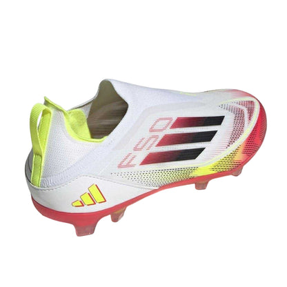 White-Black-Yellow - Back - Adidas Childrens-Kids F50 Firm Ground Football Boots