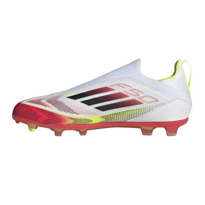 White-Black-Yellow - Side - Adidas Childrens-Kids F50 Firm Ground Football Boots