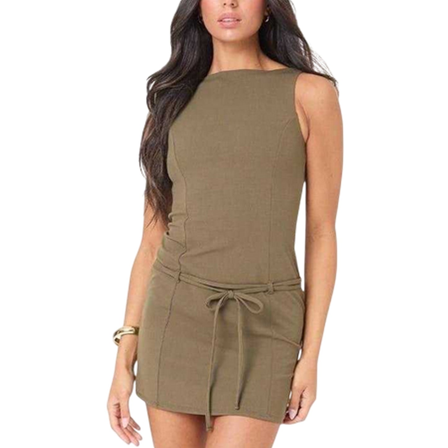 Khaki - Side - I Saw It First Womens-Ladies Belted Mini Dress