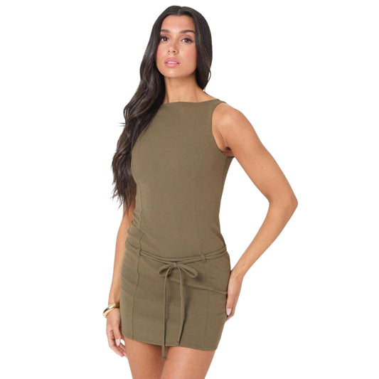 Khaki - Front - I Saw It First Womens-Ladies Belted Mini Dress