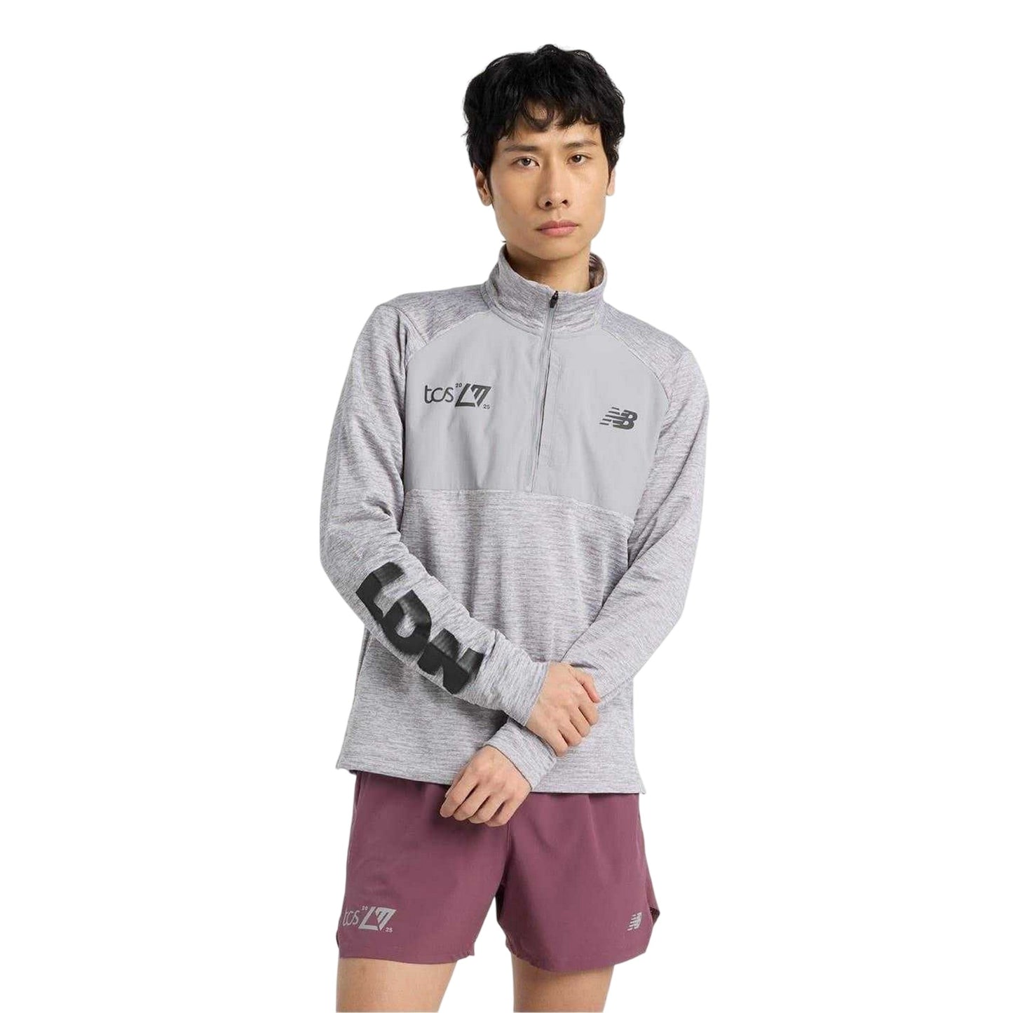 Grey-Black - Lifestyle - New Balance Mens Mock Neck Slim Athletic Top