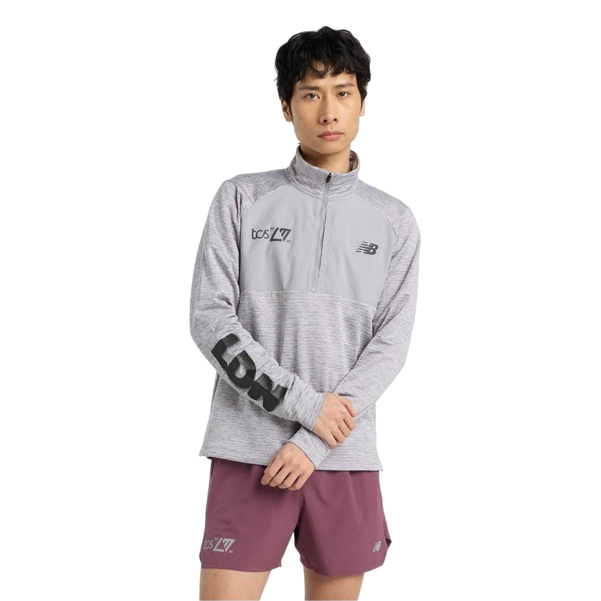 Grey-Black - Lifestyle - New Balance Mens Mock Neck Slim Athletic Top