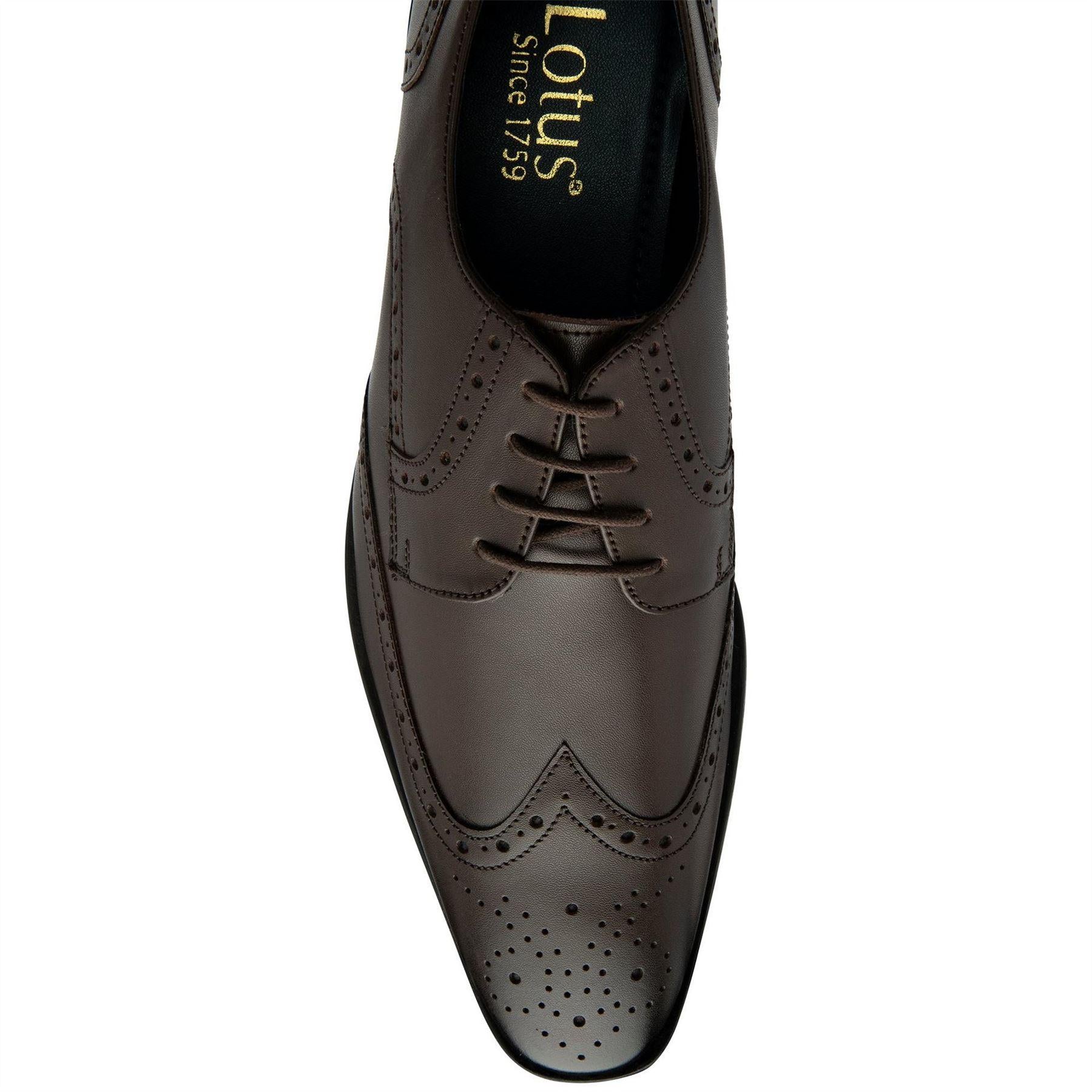 Brown - Side - Lotus Shoes Mens Milton Leather Low Heel Brogues