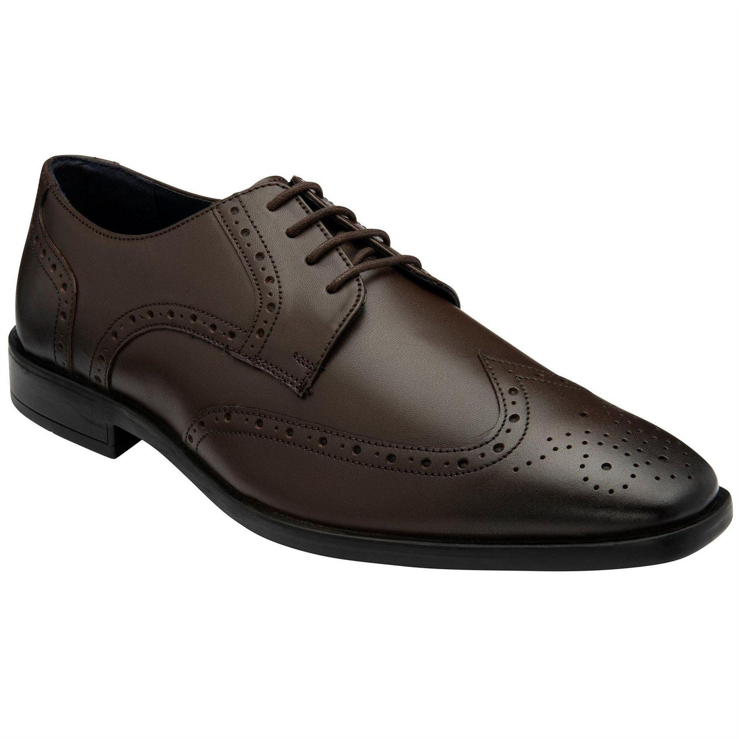 Brown - Front - Lotus Shoes Mens Milton Leather Low Heel Brogues