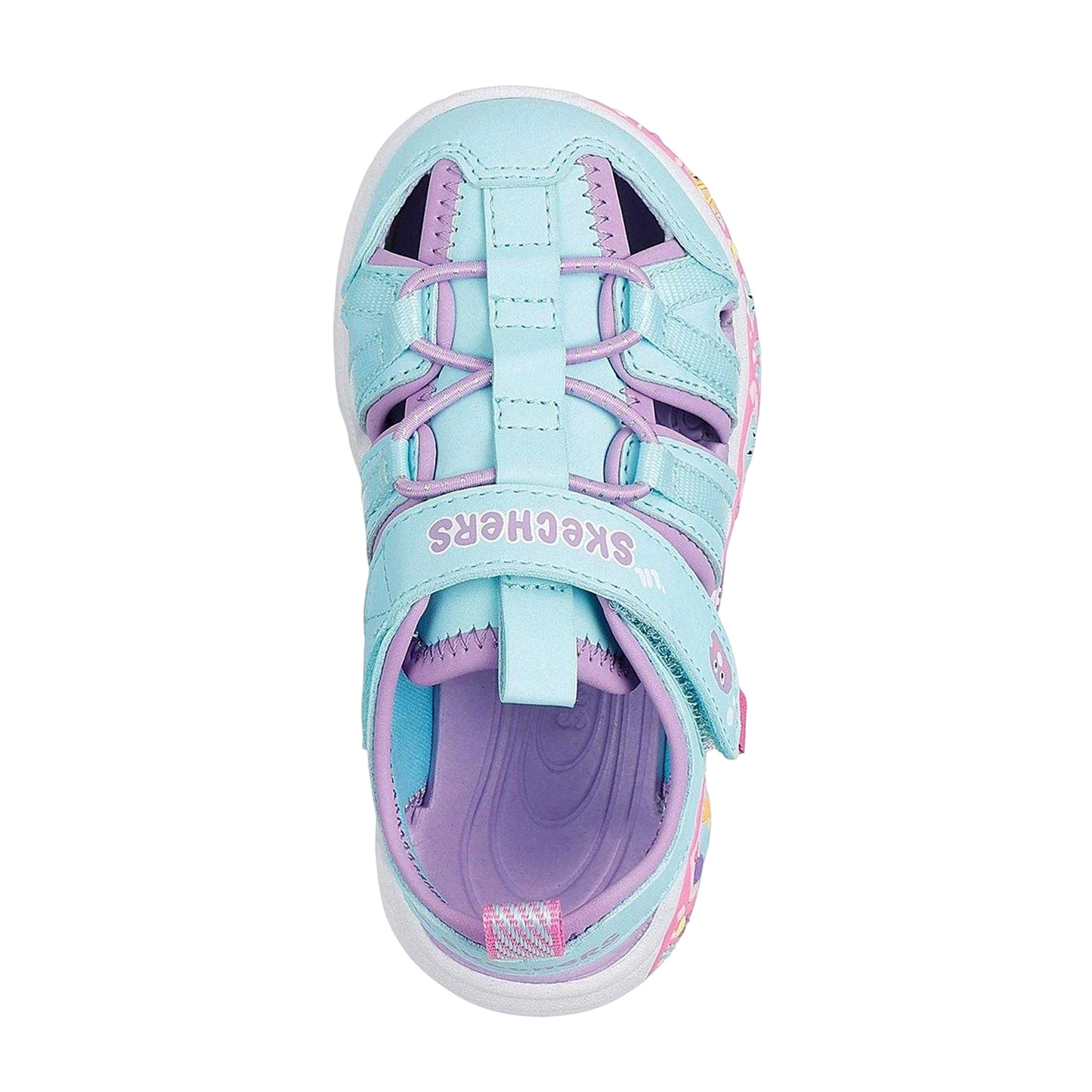 Turquoise-Lavender - Side - Skechers Girls Sea Creatures Light Up Flat Sandals
