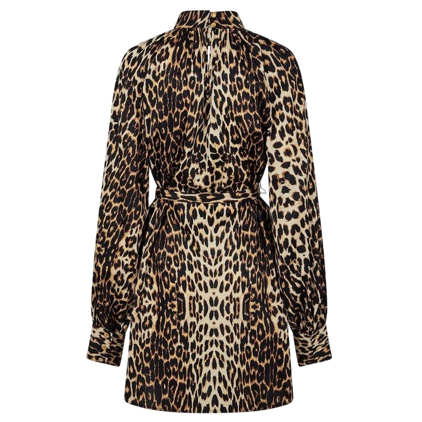 Brown-Black - Back - Biba Womens-Ladies Leopard Print Balloon Sleeve Mini Dress