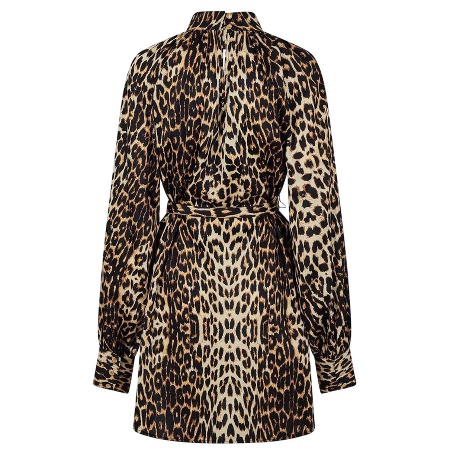 Brown-Black - Back - Biba Womens-Ladies Leopard Print Balloon Sleeve Mini Dress
