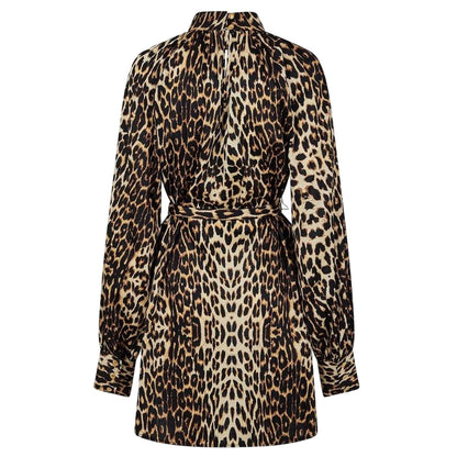 Brown-Black - Back - Biba Womens-Ladies Leopard Print Balloon Sleeve Mini Dress