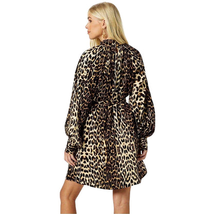 Brown-Black - Lifestyle - Biba Womens-Ladies Leopard Print Balloon Sleeve Mini Dress