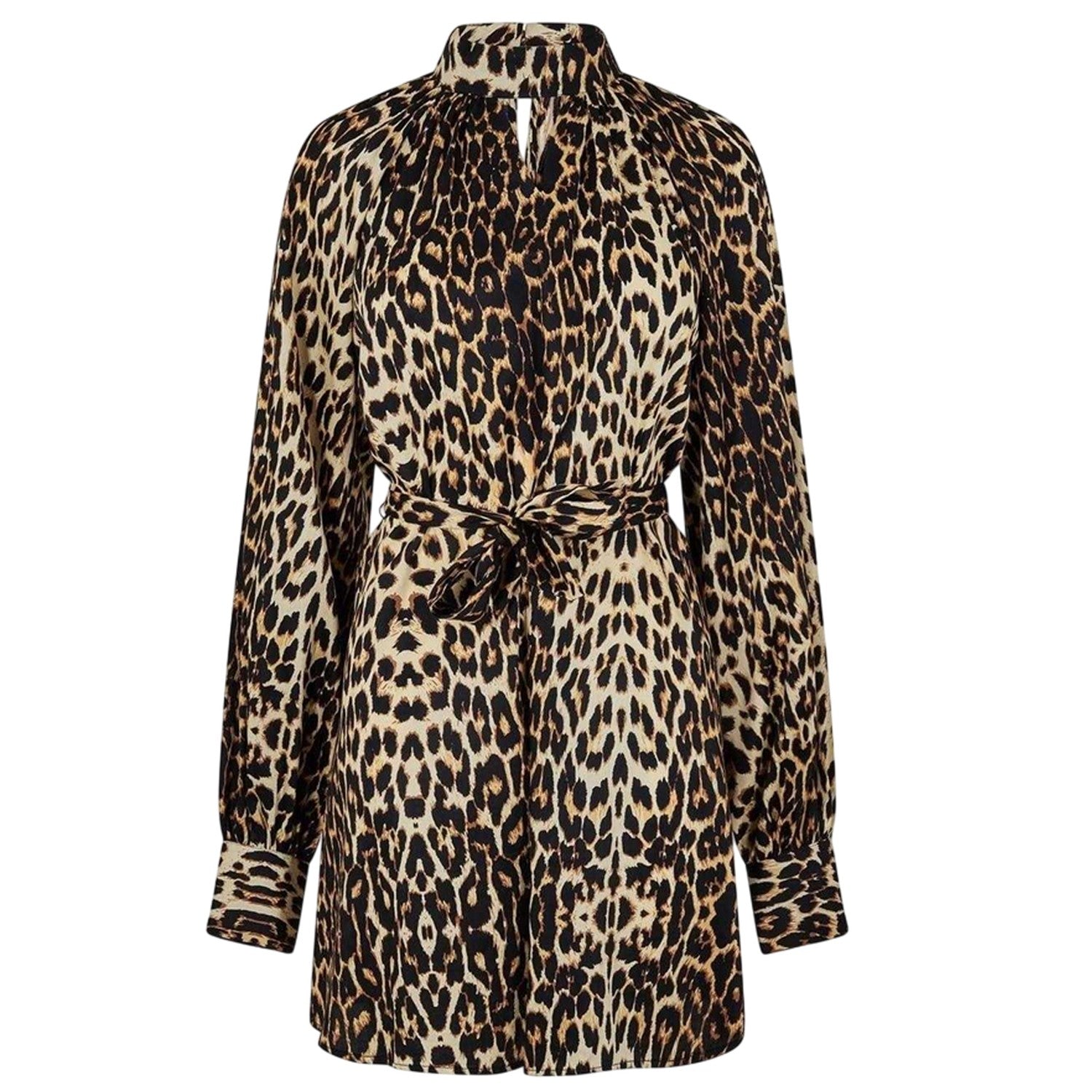 Brown-Black - Front - Biba Womens-Ladies Leopard Print Balloon Sleeve Mini Dress