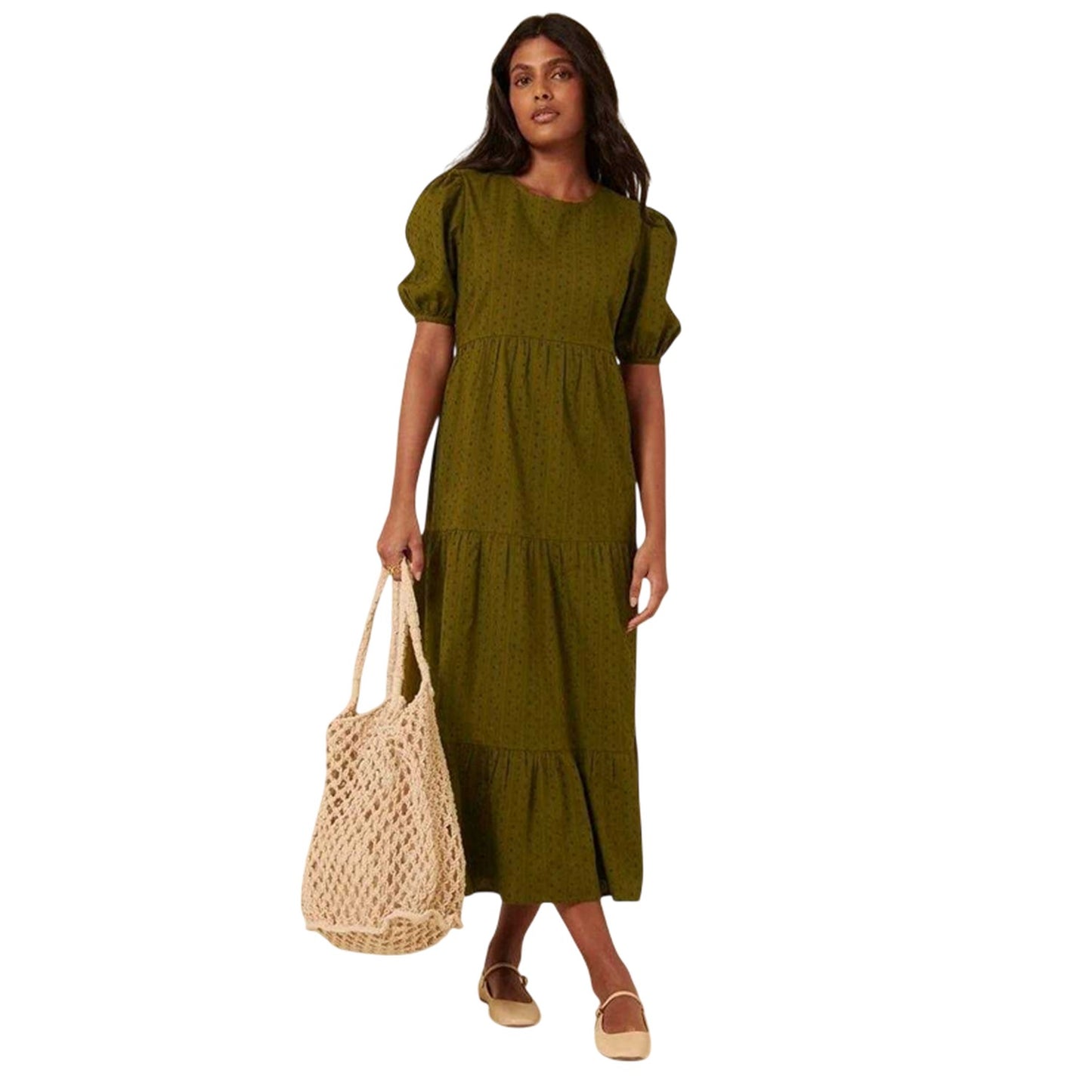 Green - Pack Shot - Nobody´s Child Womens-Ladies Betty Tiered Crew Neck Midi Dress