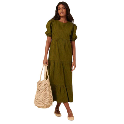 Green - Pack Shot - Nobody´s Child Womens-Ladies Betty Tiered Crew Neck Midi Dress
