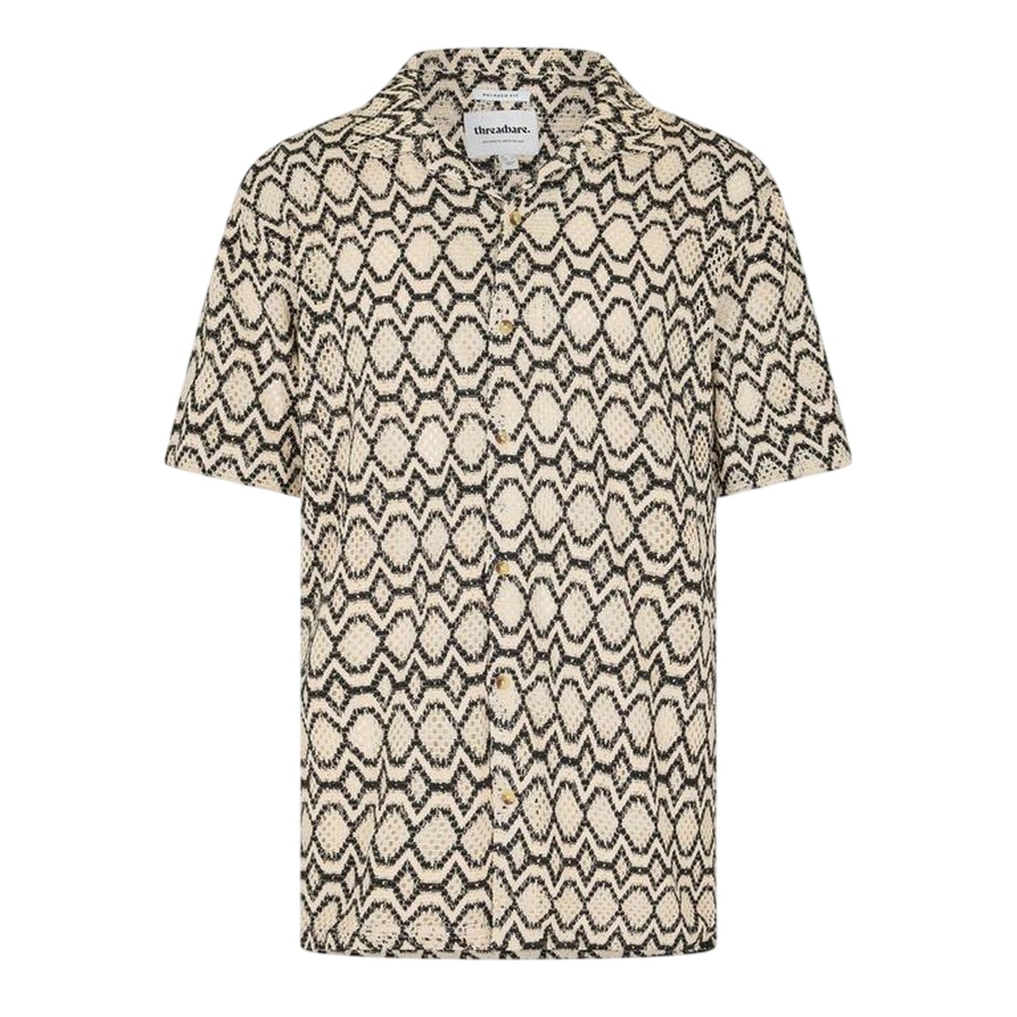 Black-Ecru - Front - Threadbare Mens Rackes Snake Print Short-Sleeved Shirt