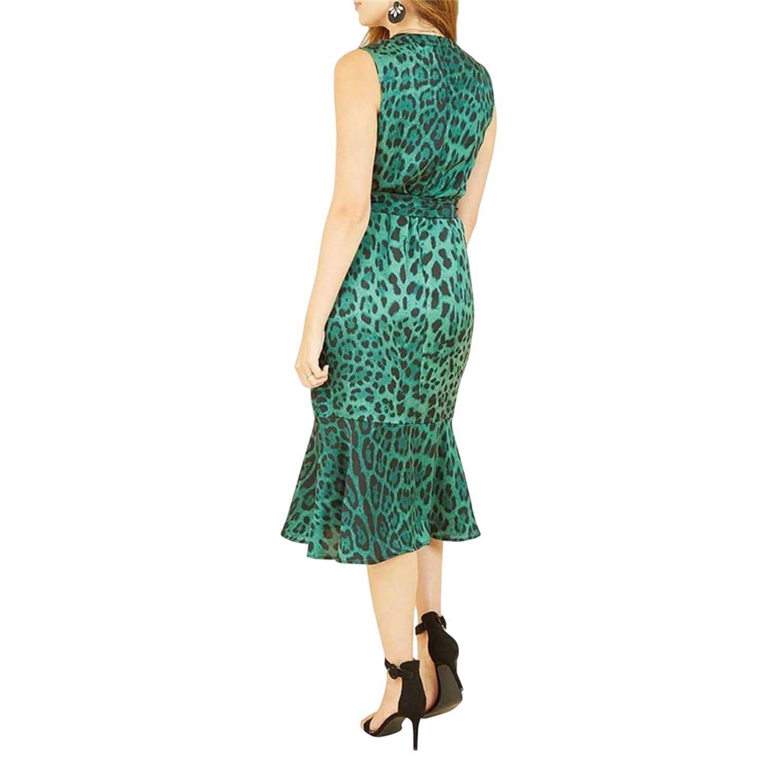 Green - Back - Mela London Womens-Ladies Leopard Print V Neck Wrap Dress
