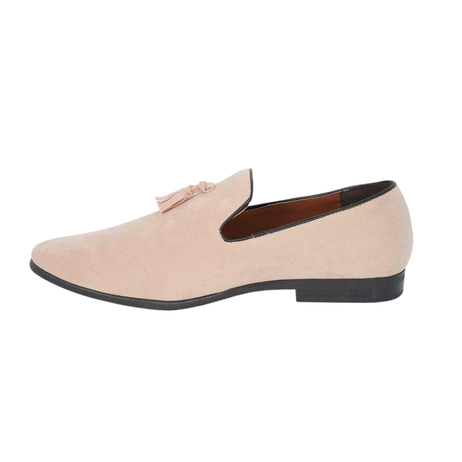 Pink - Back - Brave Soul Mens Tassel Faux Suede Low Heel Loafers