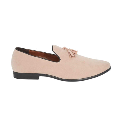 Pink - Side - Brave Soul Mens Tassel Faux Suede Low Heel Loafers